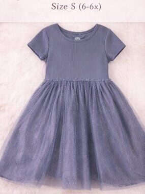 Wonder Nation Girls Gray Tutu Dress Sparkly Tulle Party Size S 6 6X Short Sleeve